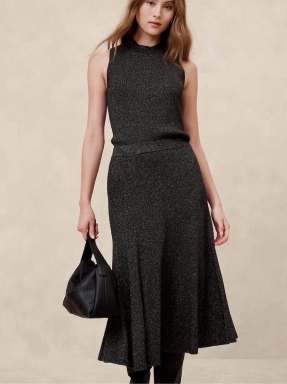 Women's Metallic top and Midi Skirt Set